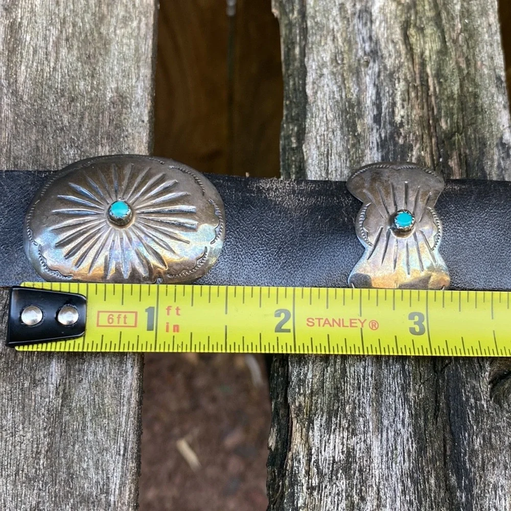 🌹Stunning Vtg Navajo 13 pc Sterling Silver & Turquoise Concho Leather Belt~MINT - Picture 13 of 16